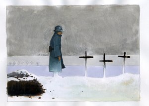 Primeira Guerra Mundial: um soldado francês numa sepultura de guerra a olhar para as cruzes de Alessandro Lonati