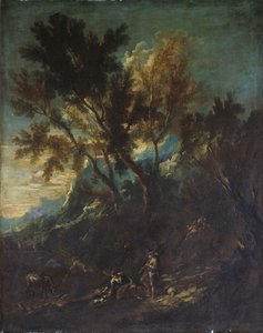 Uma paisagem montanhosa com figuras pastorais de Alessandro Magnasco