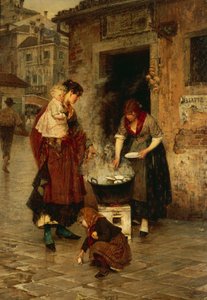 Vendedor de amêijoas em Veneza, de Alessandro Milesi (1856-1945), óleo sobre tela, 91x65 cm. Itália, século XX.