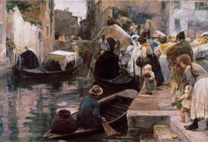 "Casamento em Veneza" Os recém-casados entram numa gôndola. Pintura de Alessandro Milesi (1856-1945) 1897 Roma. Galleria Nazionale d