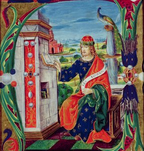 Historiated inicial &39;A&39; representando o rei Salomão, escola da Lombardia, c.1499-1511 de Alessandro Pampurino