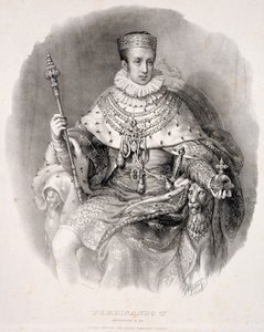 Ferdinand I (1793-1875), rei da Lombardia-Venécia, em Estado Robes, de &39;Incoronazione de SMIRA Ferdinando I, o Rei do Reino Lombardo-Veneto&39;, publicou 1838