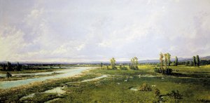 Caça no leito do rio Piave em Belluno, Pintura de Alessandro Seffer (1832-1905), Óleo sobre tela de Alessandro Seffer Guerra
