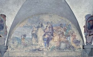 Santo Antonino prega a um comerciante que ele salvou de uma tempestade terrível, lunette (fresco) de Alessandro Tiarini