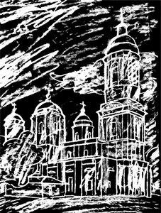 Igreja sob nuvens, 2020 (mídia mista) de Alex Caminker