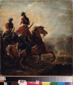Cavaliadores. (Regimento de Hussardos). Pintura de Alexander Osipovich Orlowski (1777-1832), óleo sobre tela