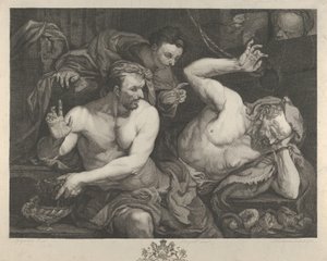 Joseph interpretando os sonhos do mordomo e padeiro-chefe do Faraó, 1766. de Alexander Bannerman