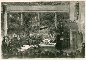 Professor Faraday lecionando na Royal Institution antes de HRH Prince Albert, o Príncipe de Gales, e Prince Alfred
