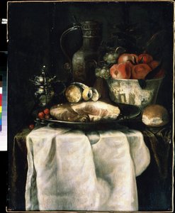 Petit dejeuner avec jambon (Pequeno almoço com presunto). Peinture de Alexandre Coosemans (1627-1689)