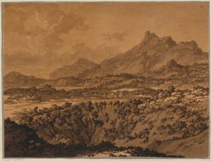 Paisagem de montanha com um buraco de Alexander Cozens