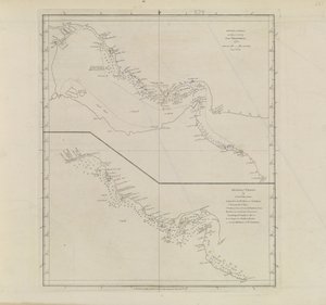 Plans of Ports, Dalrymple, Alexander publicado em 1791 Número de identificação 41167-2001 Uma carta plana de parte do Golfo da Pérsia, parcialmente corrigida pelo Tenente Edward Harvey 1778