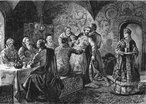 Príncipe Mikhail Vasiliyevich Skopin-Shuisky na festa do conde Vorotynsky de Alexander Efimovich Zemtsov