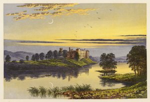 Cenário de lagos escoceses: Lago de Linlithgow (litografia a cores) de Alexander Francis (after) Lydon