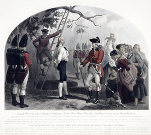 Últimas Palavras do Capitão Nathan Hale, pub. 1858 (gravura colorida à mão)