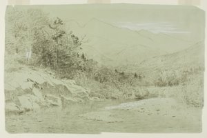 Córrego do rio com montanhas à distância de Alexander Helwig Wyant