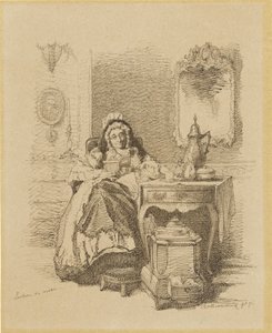 Lezende orde dame
Leitura matinal (título sobre o objecto)