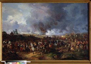 A Batalha das Nações em Leipzig (Alemanha), Outubro de 1813 (ou Batalha de Leipzig, um episódio das Guerras Napoleónicas, durante a Campanha Alemã (1813). Pintura de Alexander Ivanovich Sauerweid (1783-1844), óleo sobre tela