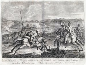 Tropas russas vão após a Batalha de Lutzen de volta ao Elba - Sauerweid, Alexander Ivanovich (1783-1844) - 1813 - Etching - 21x26 - Coleção Privada de Alexander Ivanovich Sauerweid