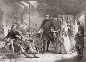O primeiro encontro do Príncipe Charles e Flora Macdonald na ilha de South Uist, 1747, de "Ilustrações da História Escocesa e Inglesa", Volume II