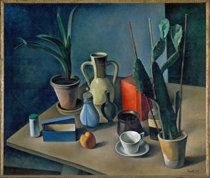 Grosses Stilleben mit Kruegen und roter Teedose, Natureza-morta com jarros e chávena de chá vermelha (pintura sobre tela)