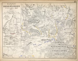Mapa da Batalha de Hohenlinden, publicado por William Blackwood and Sons, Edimburgo e Londres, 1848 (gravura colorida à mão)