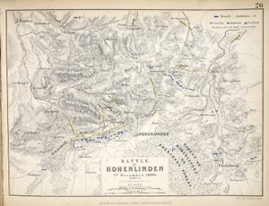 Mapa da Batalha de Hohenlinden, publicado por William Blackwood and Sons, Edimburgo e Londres, 1848 (gravura colorida à mão)