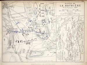 Mapa da Batalha de La Rothiere, publicado por William Blackwood and Sons, Edimburgo e Londres, 1848 (gravura colorida à mão) de Alexander Keith Johnston