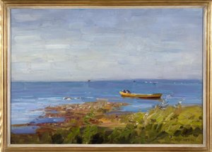 A.Koester, lago com uma pequena barcaça