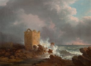 Castelo de Broughty durante uma tempestade, c.1810 (óleo sobre tela)
