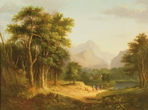 Paisagem das montanhas com figuras