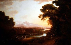 Paisagem italiana com camponeses dançarinos (óleo sobre tela)