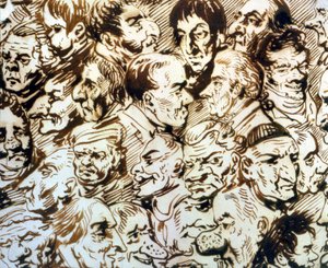 Auto-retrato com retratos de Giacomo Quarenghi (1744-1817) e Thomas de Thomon (c.1754-1813) (caneta e tinta sobre papel)