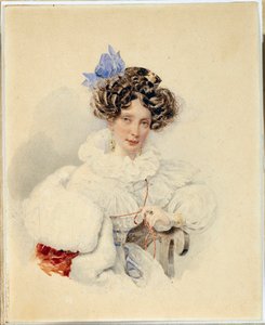 Retrato de Catherine Bakounine (1795-1869) - Oeuvre de Karl Pavlovich Briullov (Brioullov) (1799-1852), avant 1832, aquarelle sur carton - Retrato de Yekaterina Pavlovna Bakunina (1795-1869) - Aguarela sobre cartão de Alexander Pavlovich Briullov (179