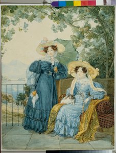 Retratos da condessa Ekaterina Artemievna Vorontsov (1780-1836) e da princesa Elena Mikhailovna Golitsyne (1776-1855) - Retrato das princesas Ekaterina Vorontsova e Elena Gallitzine - Aquarela sobre papel de Alexander Pavlovich Briullov (Alexan)