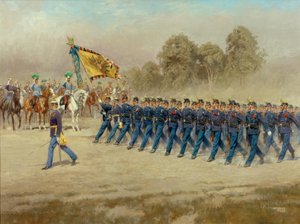K. u. k. k. Regimento de Infantaria Hoch- und Deutschmeister nº 4 desfila em frente ao Arquiduque Eugene de Alexander Pock