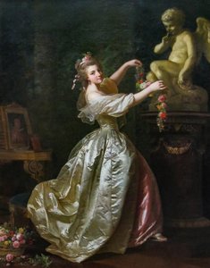 Mulher jovem decorando a estátua do amor de Alexander Roslin