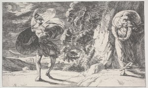 Fingal Encounters Carbon Carglass, primeiro impresso c.1773 (gravura)