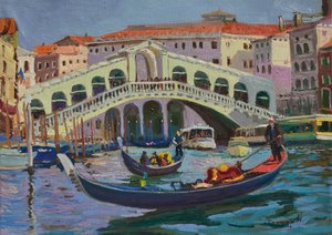 Gôndolas da Ponte do Rialto, em Veneza de Alexander Shandor