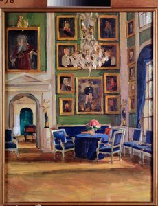 In a Reception Room (In a Reception Room) - Obra de Alexander Valentinovich Sredin (Sredine) (1872-1934), óleo sobre papelão - arte russa, final do século XIX e início do século XX, modernismo - Museu Memorial Pushkin, São Petersburgo