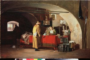 Um escritório em Moscovo - Pintura de Alexander Stepanovich Yanov (1857-1918), óleo sobre tela de Alexander Stepanovich Yanov