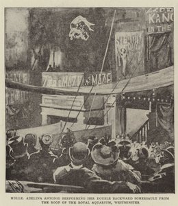 Mademoiselle Adelina Antonio executando sua cambalhota dupla para trás do telhado do Royal Aquarium, Westminster de Alexander Stuart Boyd