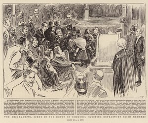 A cena vergonhosa na Câmara dos Comuns, ejetando membros irlandeses refratários de Alexander Stuart Boyd