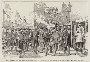 A abertura da West Highland Railway, chegada do trem com os convidados em Fort William de Alexander Stuart Boyd