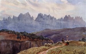 A Serra de Monserrat de Manresa, perto de Barcelona (cor litho)