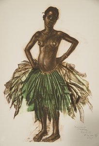 Dancer Makere (Bambili), de Cartoons and Paintings of Africa, executado durante a expedição Citroen Centre Afrique, segunda missão Haardt Audouin-Dubreuil, pub. Paris, 1927 de Alexander Yakovlev