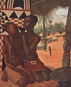 Titi e Naranghe, filhas do chef Eki Bondo (Haut Ouelle) (Lua de uma mãe Mangbetou, mãe de uma mãe Matchaga), de Cartoons and Paintings of Africa, executadas durante a expedição Citroen Centre Afr de Alexander Yakovlev