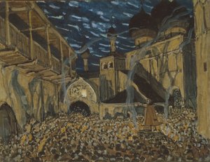 Cenário para a ópera The Pskov Maiden de N. Rimsky-Korsakov, c. de Alexander Yakovlevich Golovin