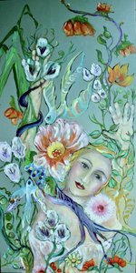 Mulher em Flor e Pássaros de Alexandra Higgins