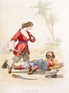 Mary Read revela-se a um inimigo vencido, meados do século XIX (gravura a cores) de Alexandre (after) Debelle