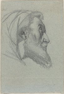 Homem barbudo de perfil (reto) / Mulher olhando para cima (verso)